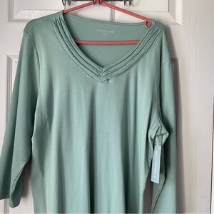 New Coldwater Creek Pima Cotton VNeck Tunic Top Size XL Frosted Green